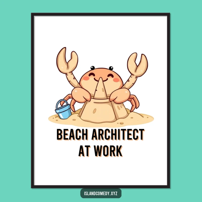 Funny Crab Sandcastle Digital Art: Instant Beach Humor for Your Walls