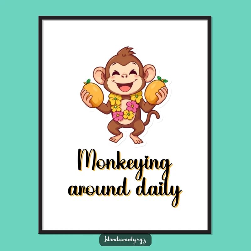 Funny Monkey Juggling Digital Print: Instant Tropical Vibes for Your Walls