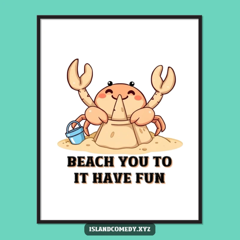 Free Printable Wall Art: Curious Crab Sandcastle Shenanigans, Funny Downloadable Poster!