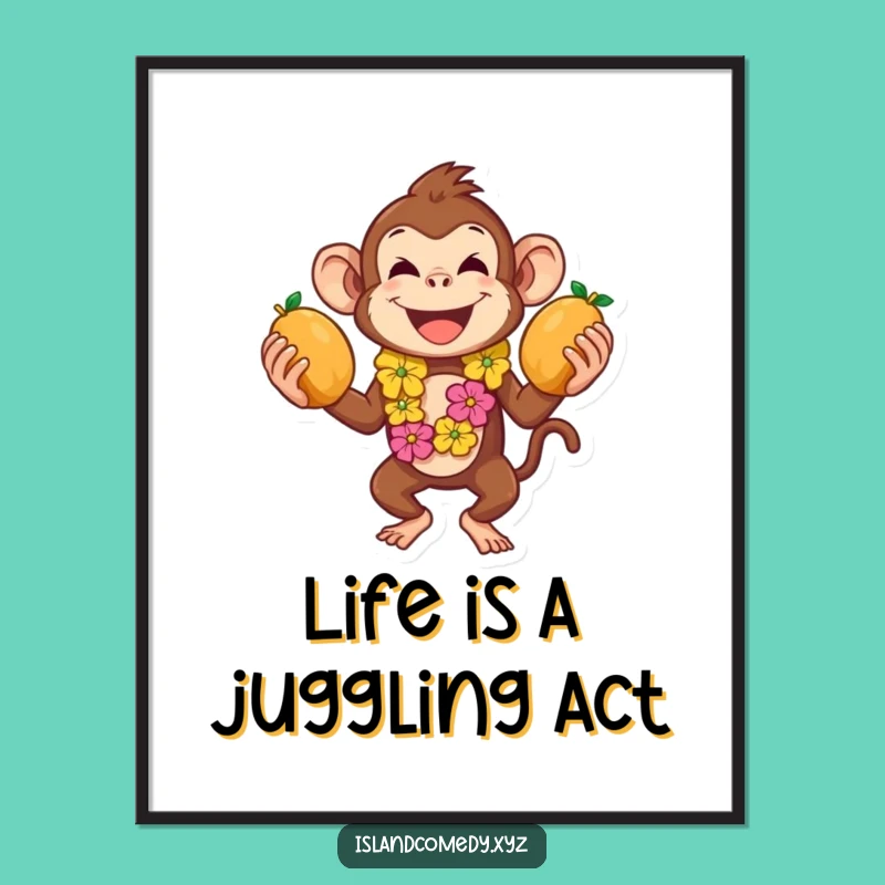 Funny Free Printable Wall Art: Juggling Monkey - Tropical Downloadable Decor
