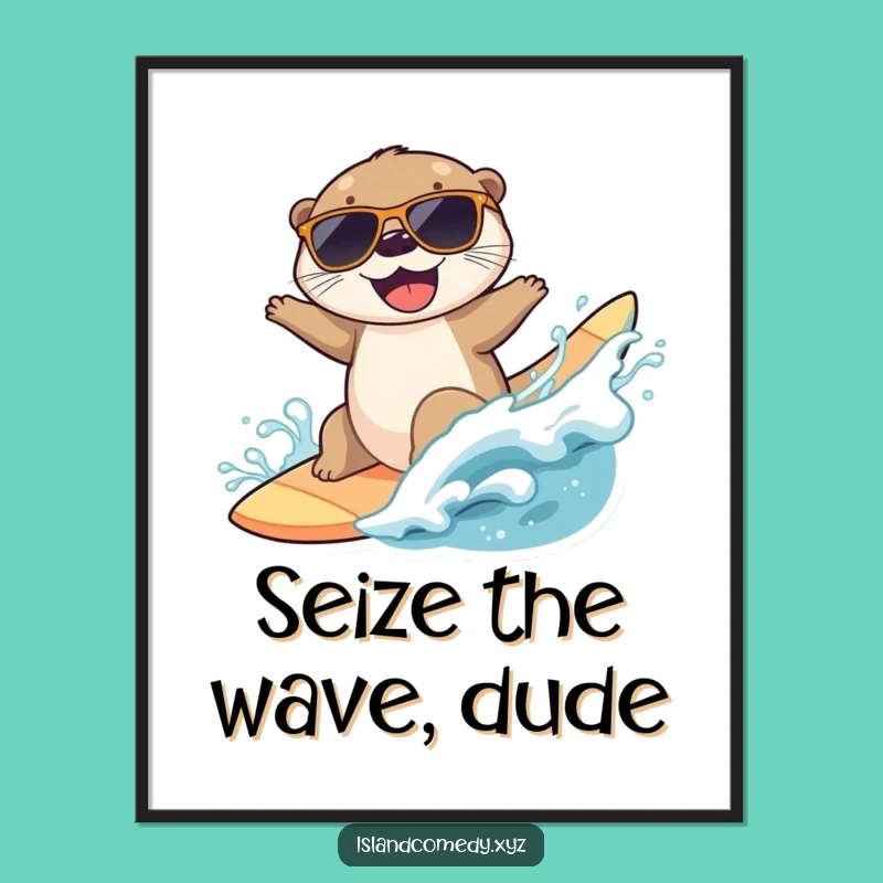 Funny Free Printable Wall Art: Surfing Otter - Cool Downloadable Decor