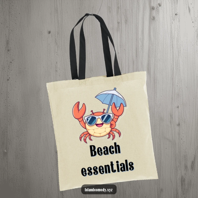 Cheerful crab wearing sunglasses and holding a tiny umbrella tote bag, a spacious and amusing bag for beach gear.